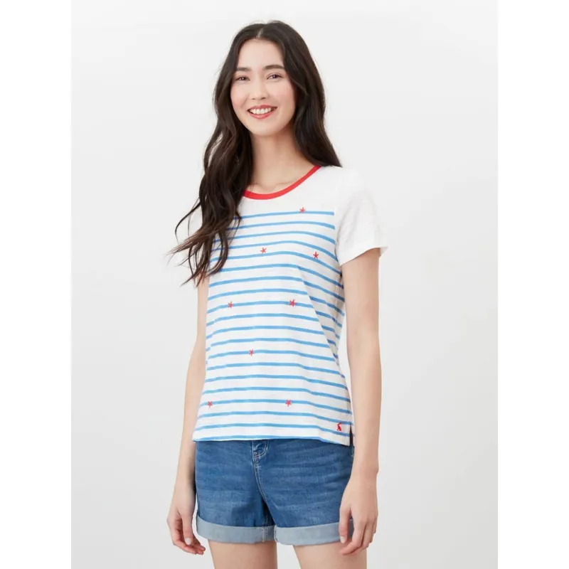 Joules Carley Print Classic Crew T-Shirt - Star Cream Stripe 